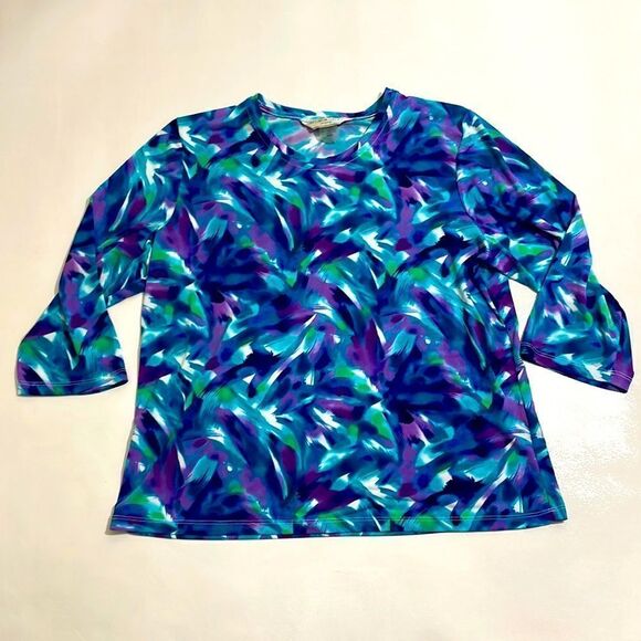 Allison Daley Petite Print 3/4 Sleeve Top - Picture 2 of 8